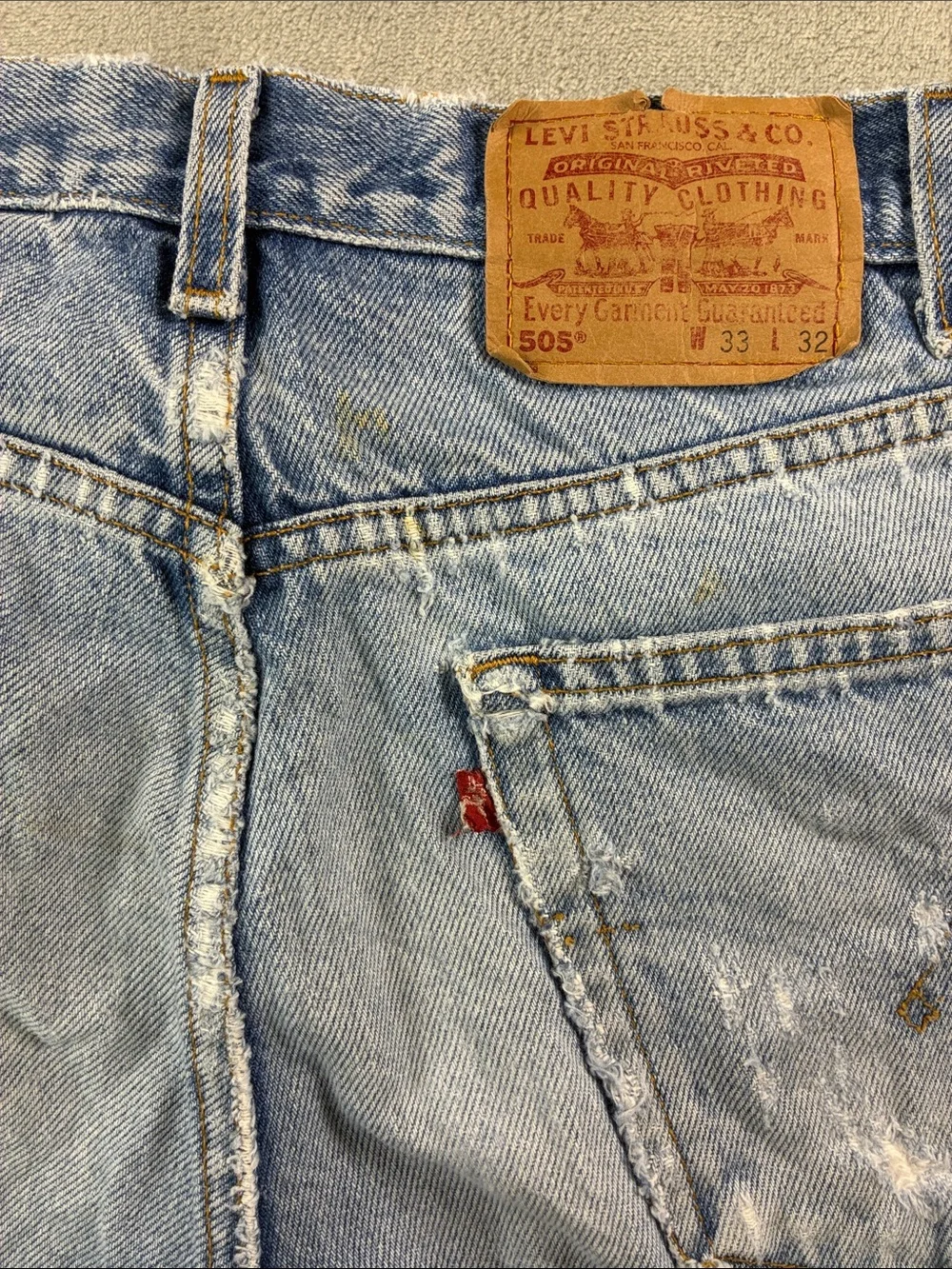 Levi’s 505 Big E Vintage 2000 Jeans 33x32 Distressed Light Wash Made Mexico